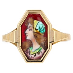 Bague française du 20ème siècle en or jaune 18 carats et émail de Limoges