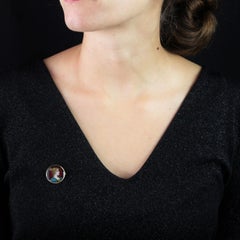 French 20th Century Limoges Enamel 18 Karat Yellow Gold Round Brooch