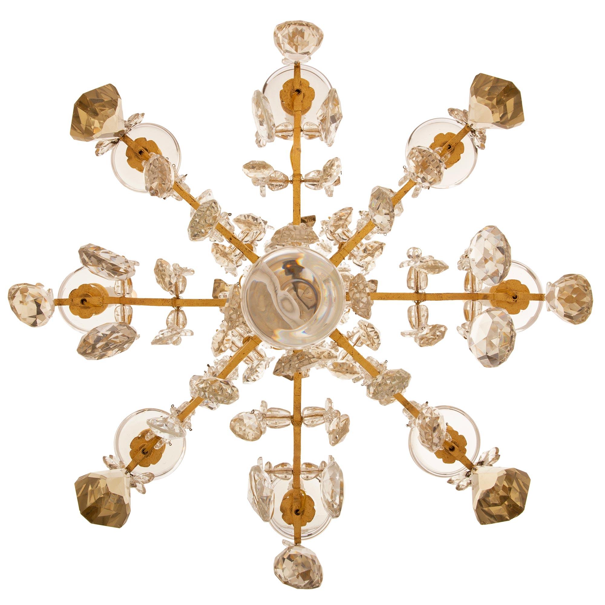 French 20th Century Louis XV St. Gilt Metal And Baccarat Crystal Chandelier For Sale 4