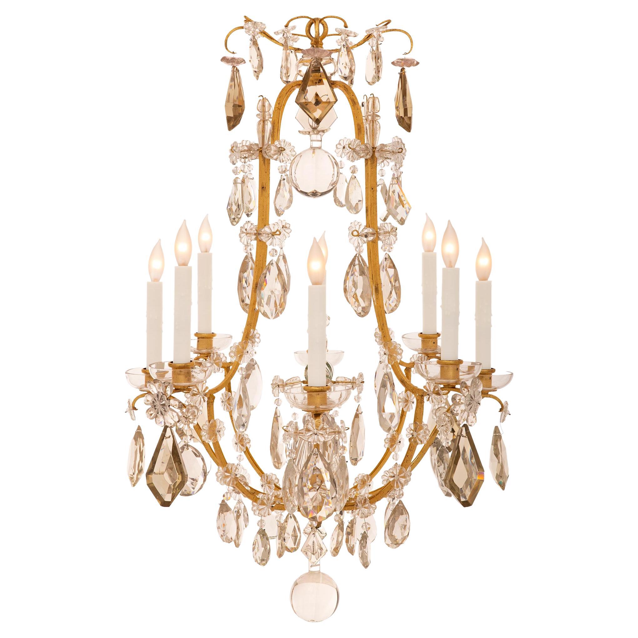 French 20th Century Louis XV St. Gilt Metal And Baccarat Crystal Chandelier