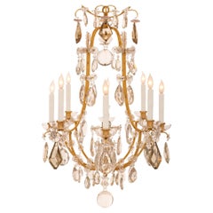 Vintage French 20th Century Louis XV St. Gilt Metal And Baccarat Crystal Chandelier