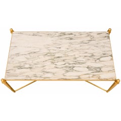French 20th Century Louis XVI St. Gilt Metal and Arabescato Marble Coffee Table