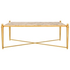 French 20th Century Louis XVI St. Gilt Metal and Arabescato Marble Coffee Table