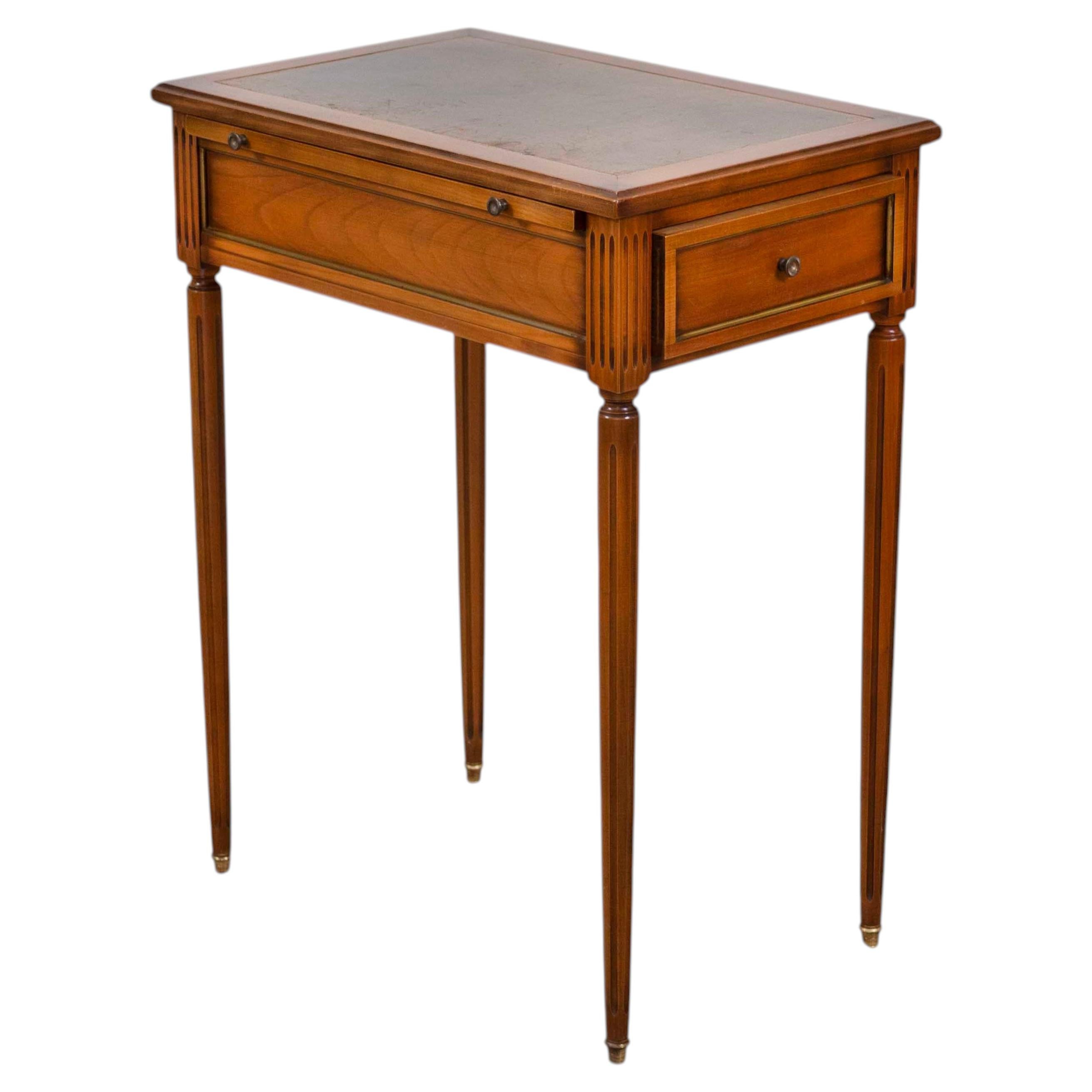 French 20th Century Louis XVI Style Cherrywood Side Table with Leather Top