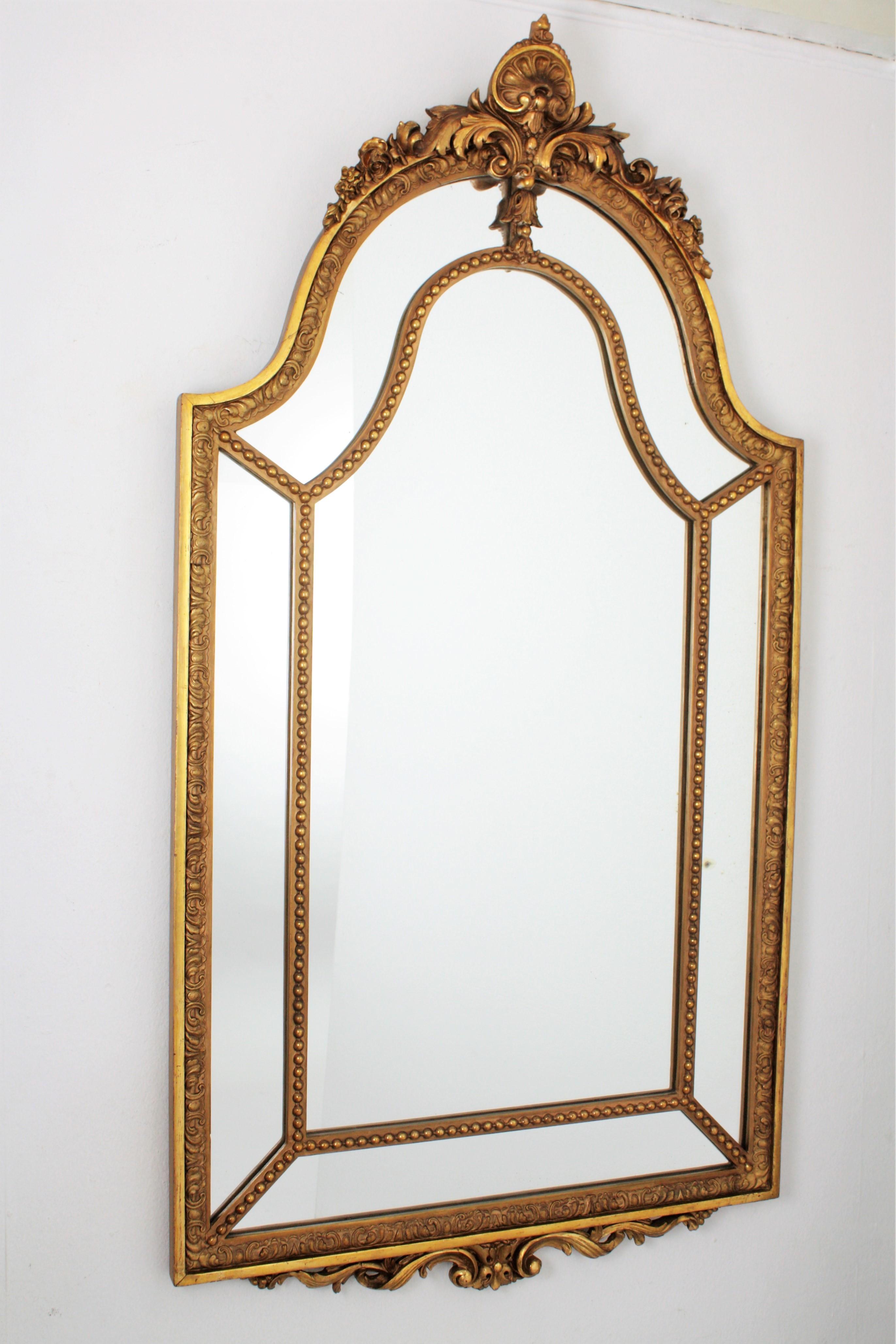French 20th Century Louis XVI Style Double Framed Large Giltwood Mirror In Excellent Condition In Barcelona, ES