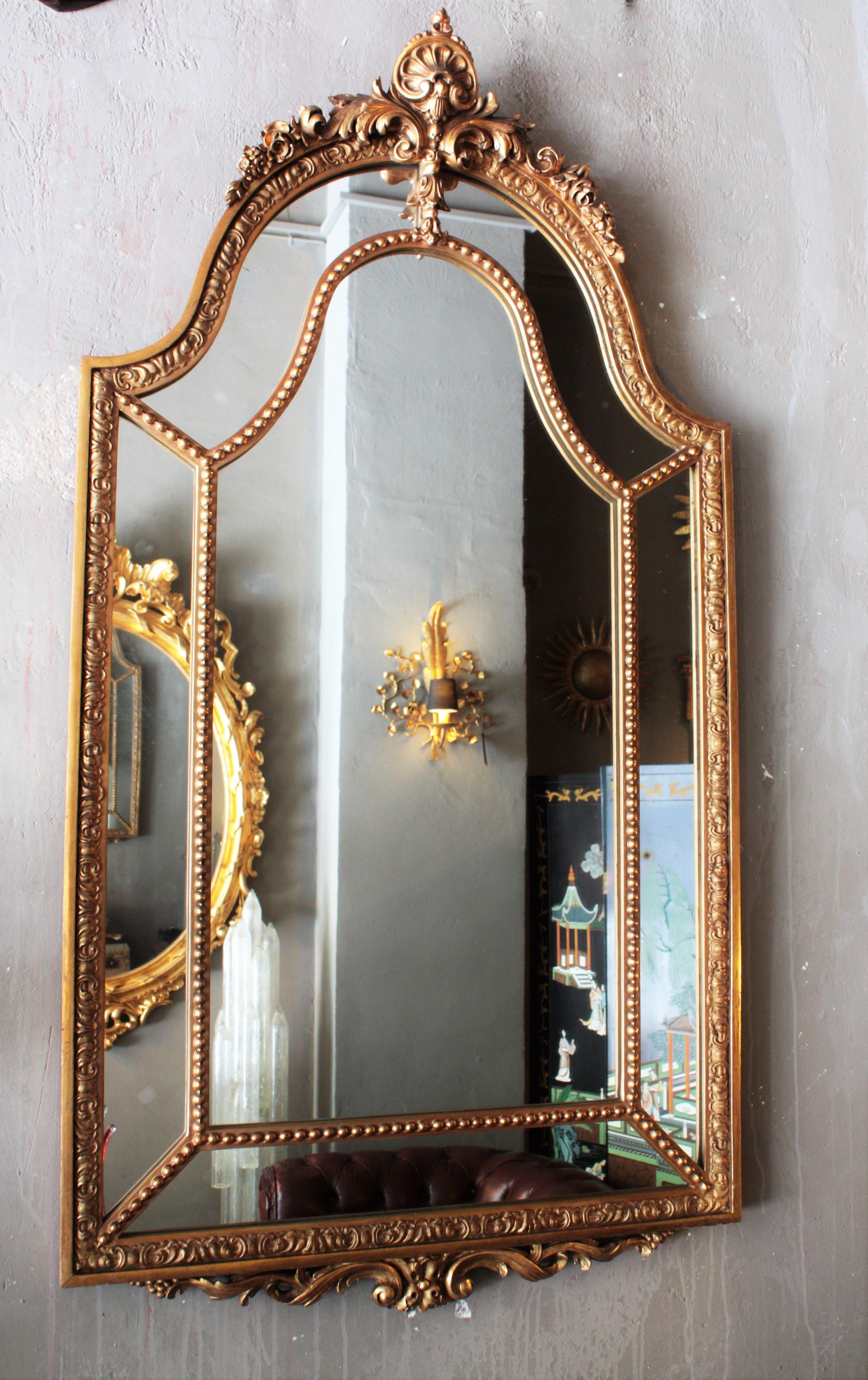 Gesso French 20th Century Louis XVI Style Double Framed Large Giltwood Mirror