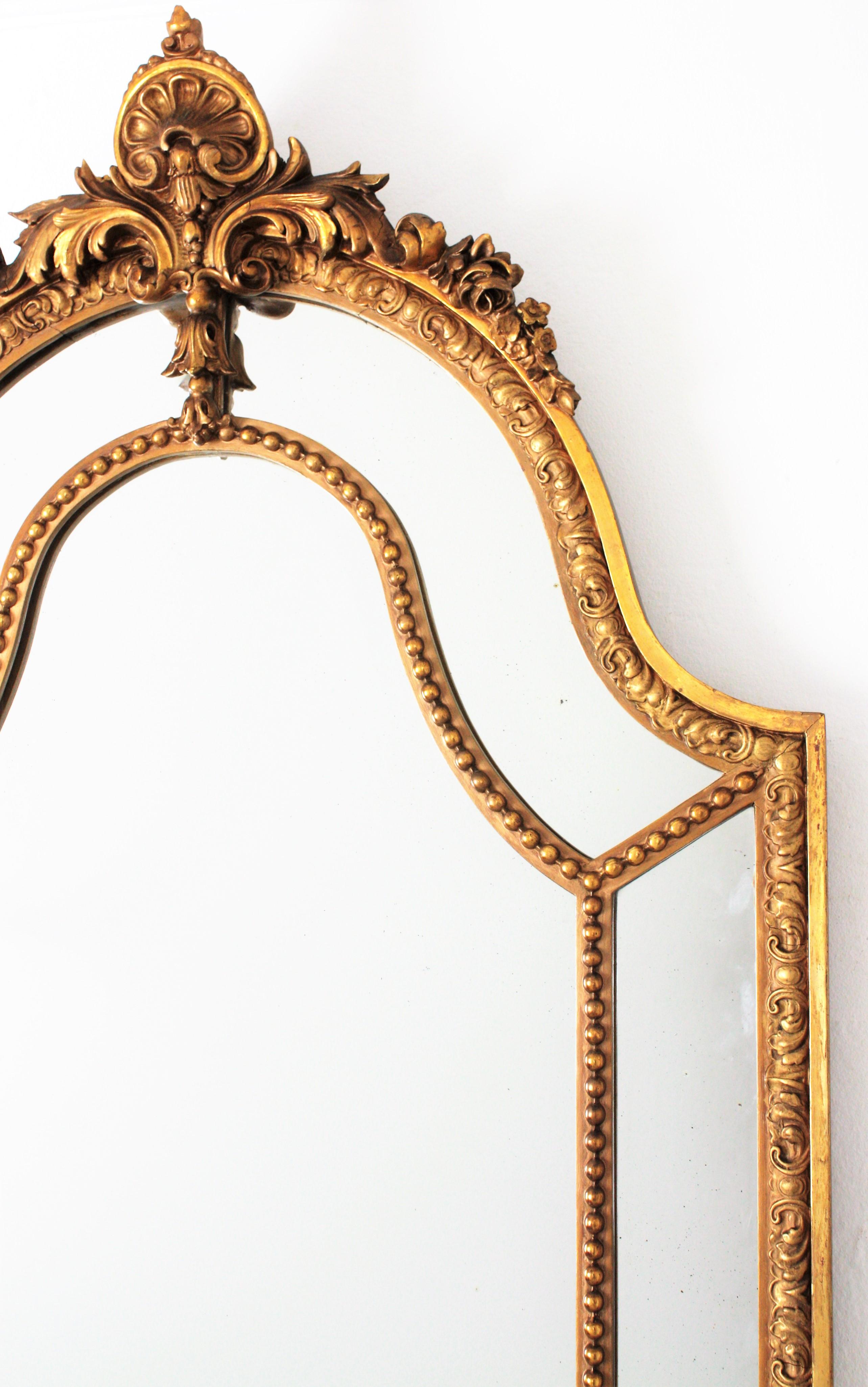 French 20th Century Louis XVI Style Double Framed Large Giltwood Mirror 4