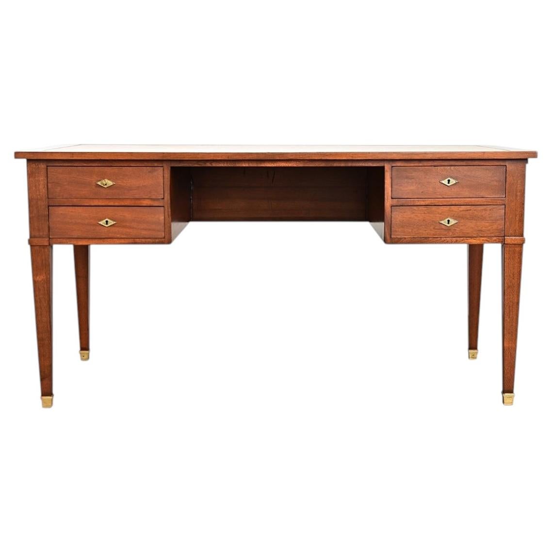 French Directoire Mahogany Desk with Leather Top, Hand-Crafted, 1900s For Sale