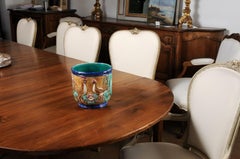 French 20th Century Majolica Planter with Rooster and Hen Motifs