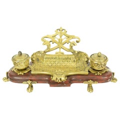 French 20th Century Marble and, Bronze Inkwell