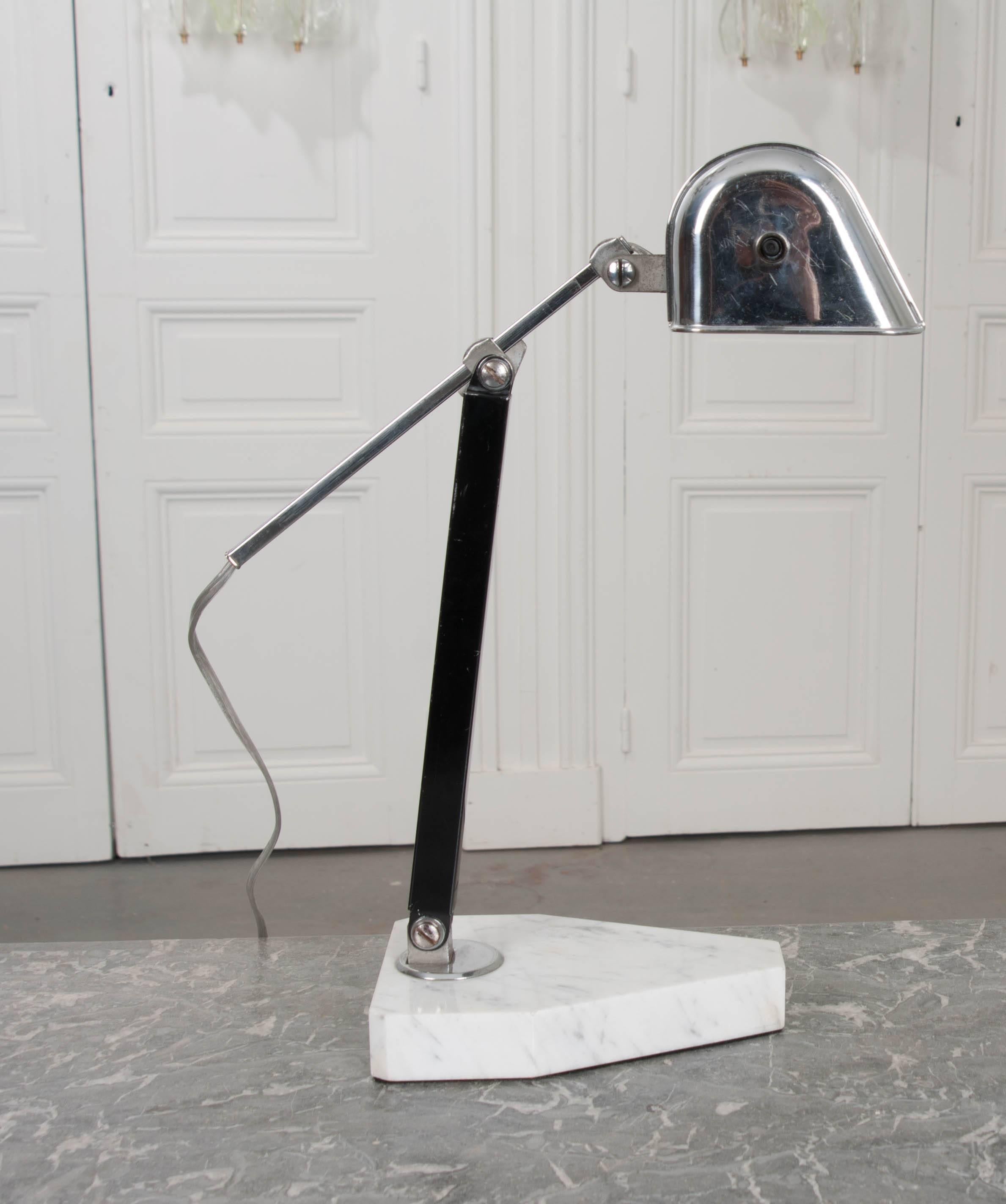 Mid-Century Modern French 20th Century Marble and Chrome Desk Lamp