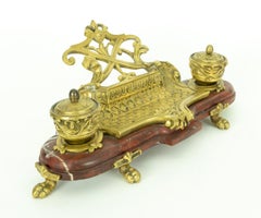 French 20th Century Marble and, Bronze Inkwell