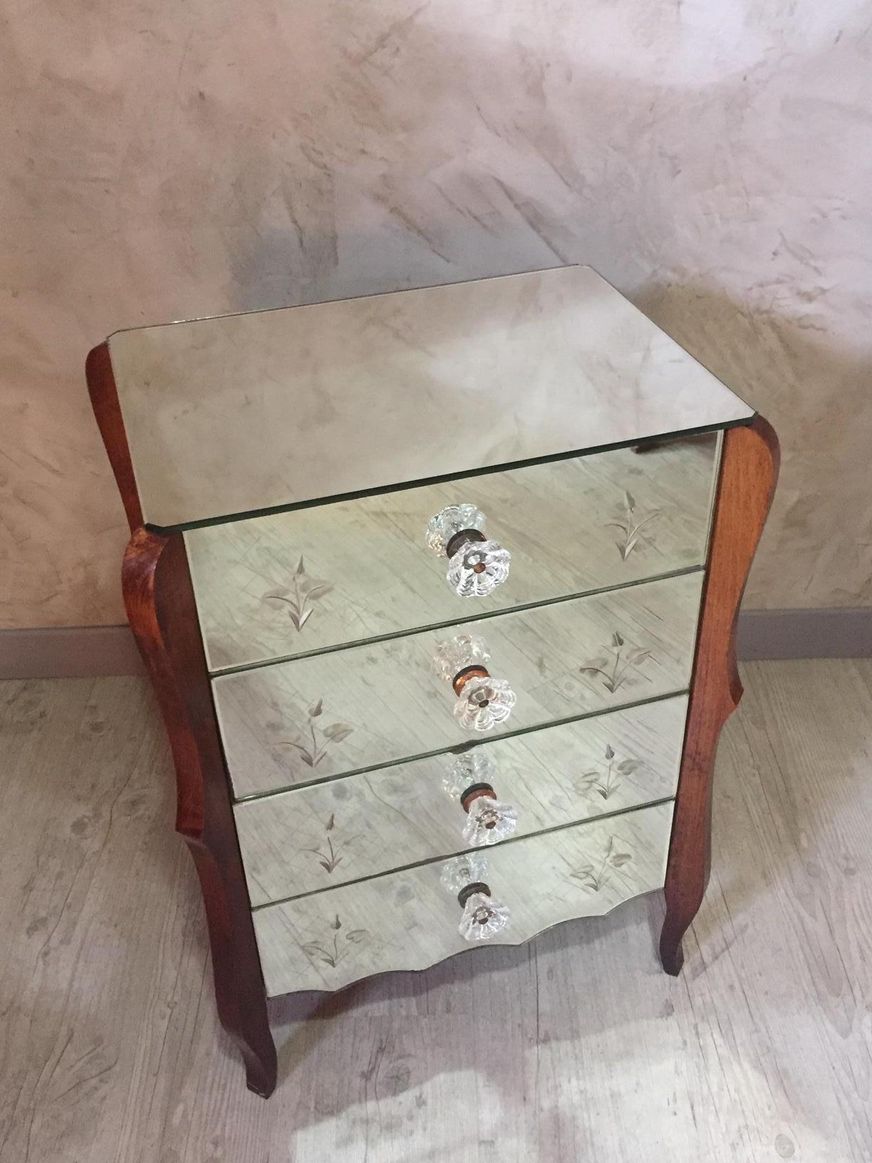 Glass French 20th Century Mirror Chest of Drawers, 1950s