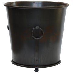 French 20th Century Modern Round Oil Rubbed Iron Planter with Handles
