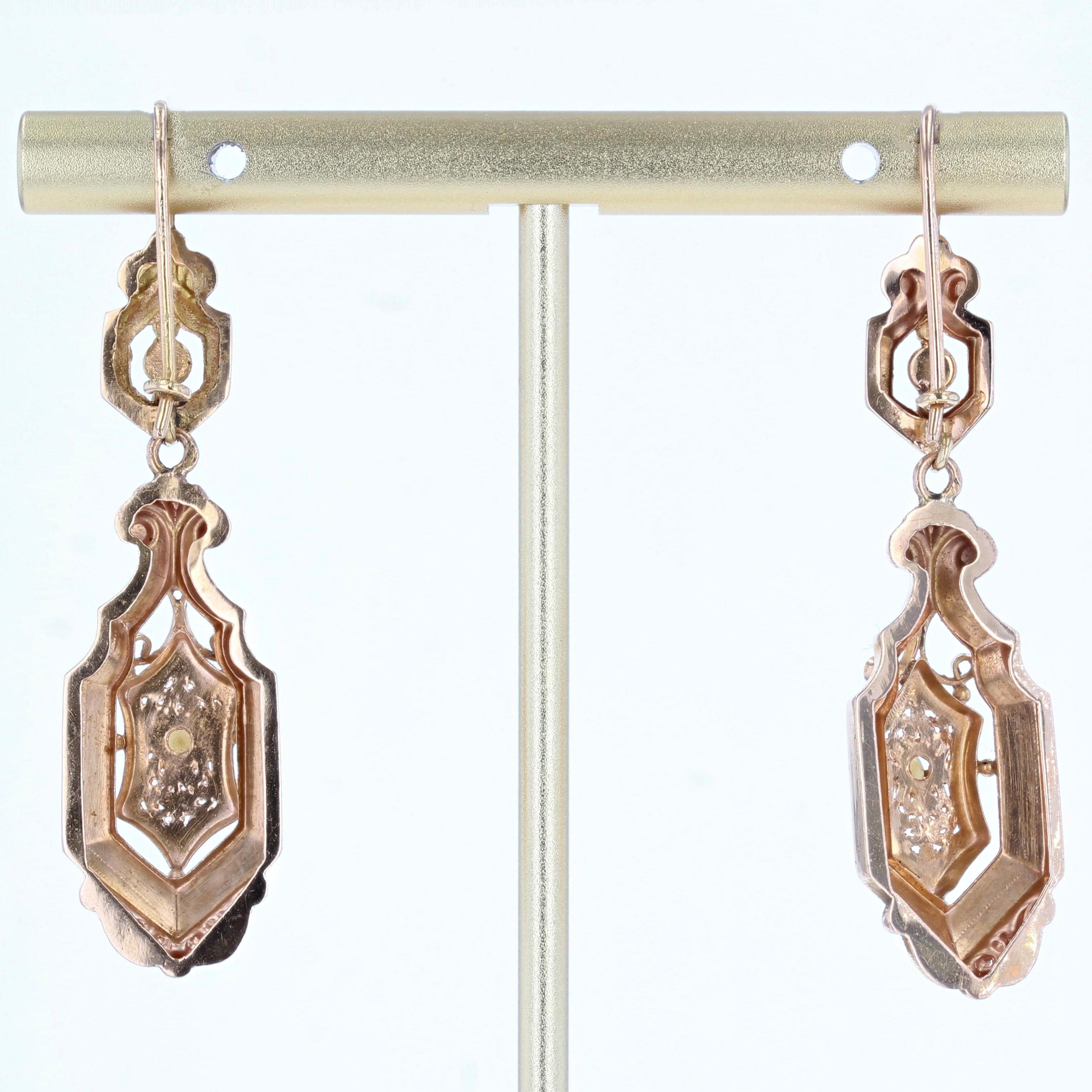 French 20th Century Natural Pearl 18 Karat Rose Gold Dangle Earrings 2