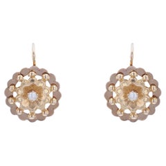 Pendientes de palanca de oro rosa de 18 quilates con perla natural francesa del siglo XX