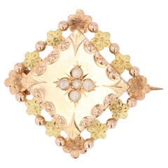 French 20th Century Natural Pearl 18 Karat Rose Green Gold Collar Brooch