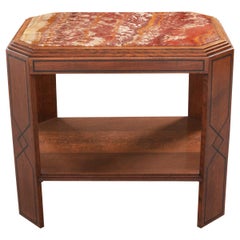 French 20th Century Oak Art Deco Table with Marble Top