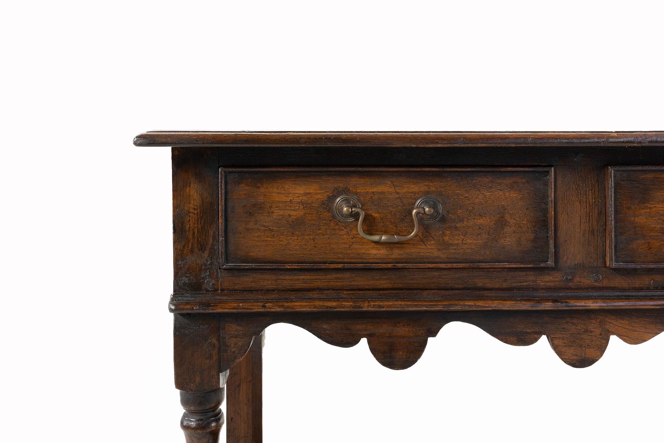 Rustic French 20th century oak side table with 2 drawers, ca. 1960