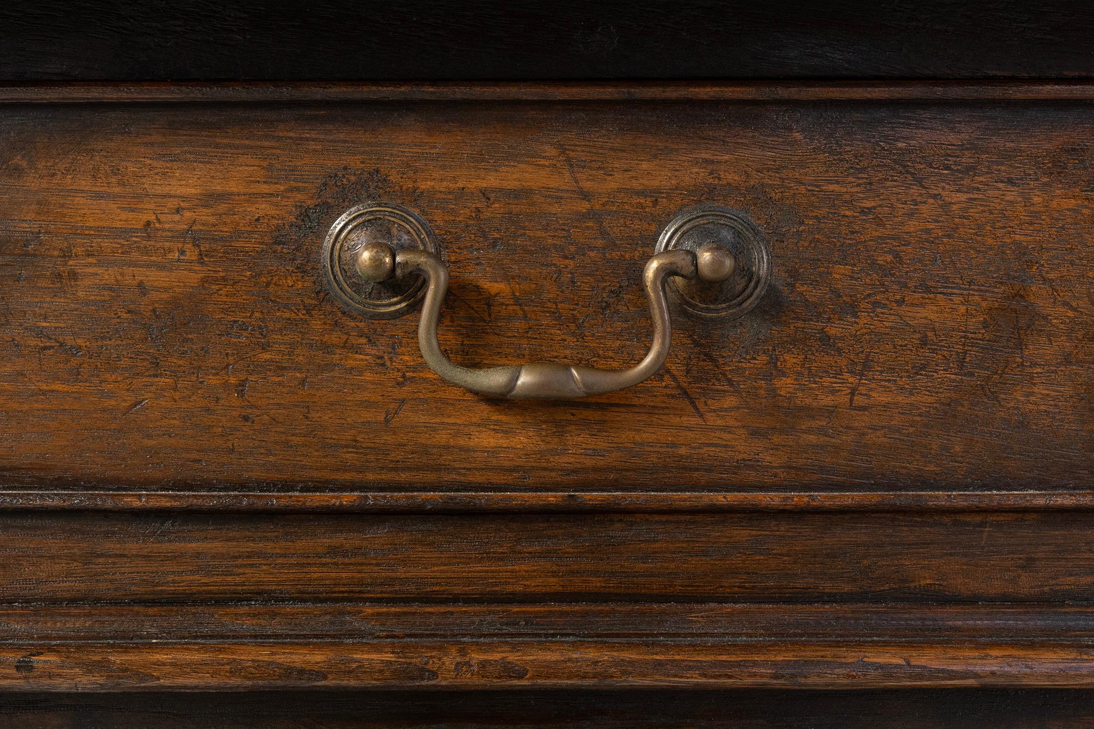 Hand-Carved French 20th century oak side table with 2 drawers, ca. 1960