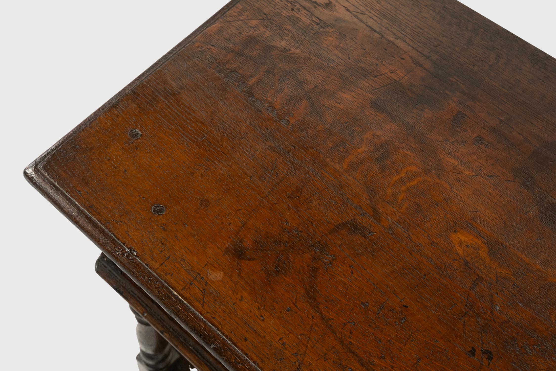 Mid-20th Century French 20th century oak side table with 2 drawers, ca. 1960