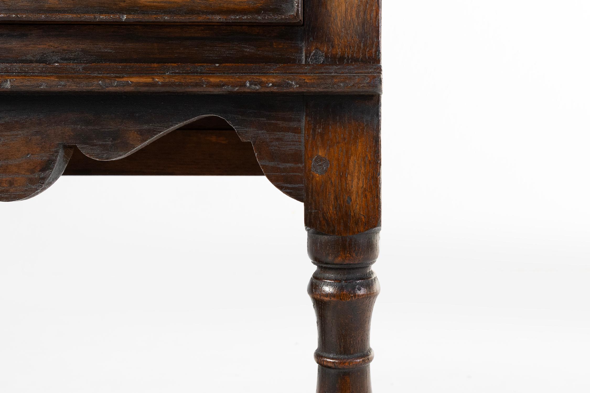 Wood French 20th century oak side table with 2 drawers, ca. 1960