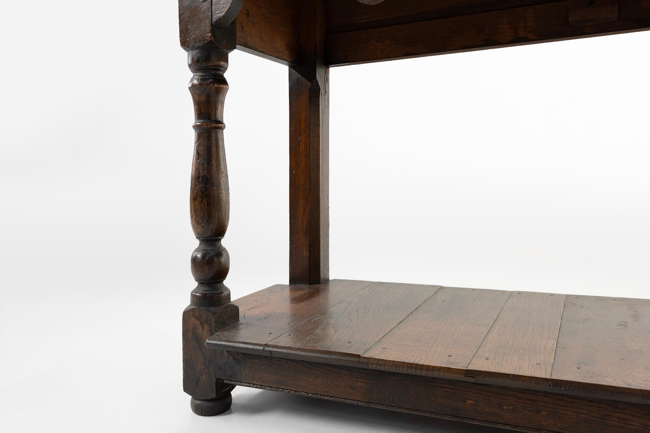 French 20th century oak side table with 2 drawers, ca. 1960 2