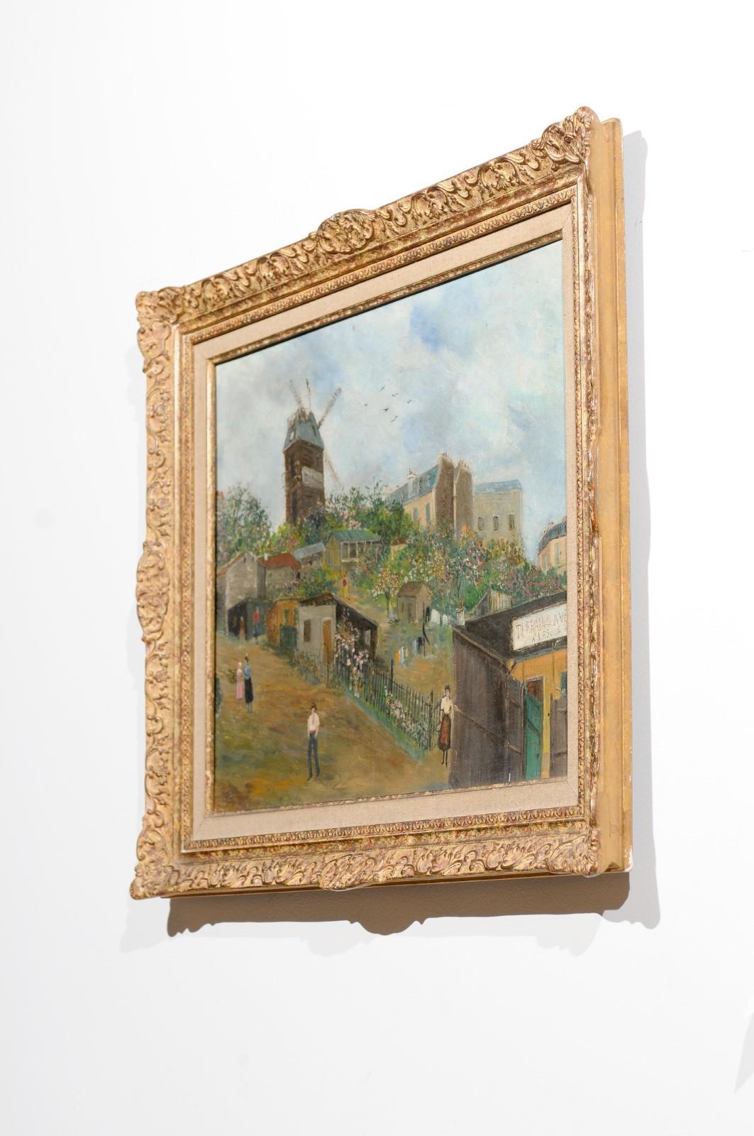 French 20th Century Oil on Board Painting Depicting the Moulin de la Galette 5
