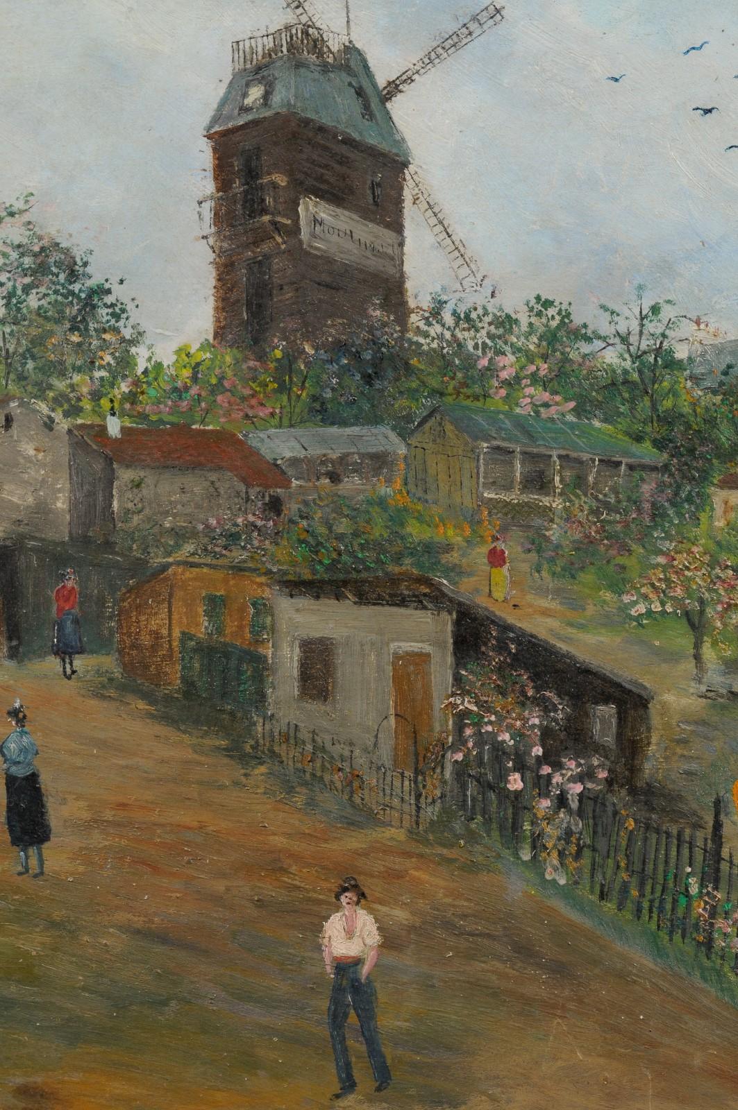 French 20th Century Oil on Board Painting Depicting the Moulin de la Galette 2