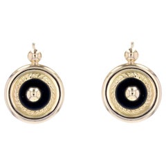 French 20th Century Onyx 18 Karat Yellow Gold Pearl Round Earrings