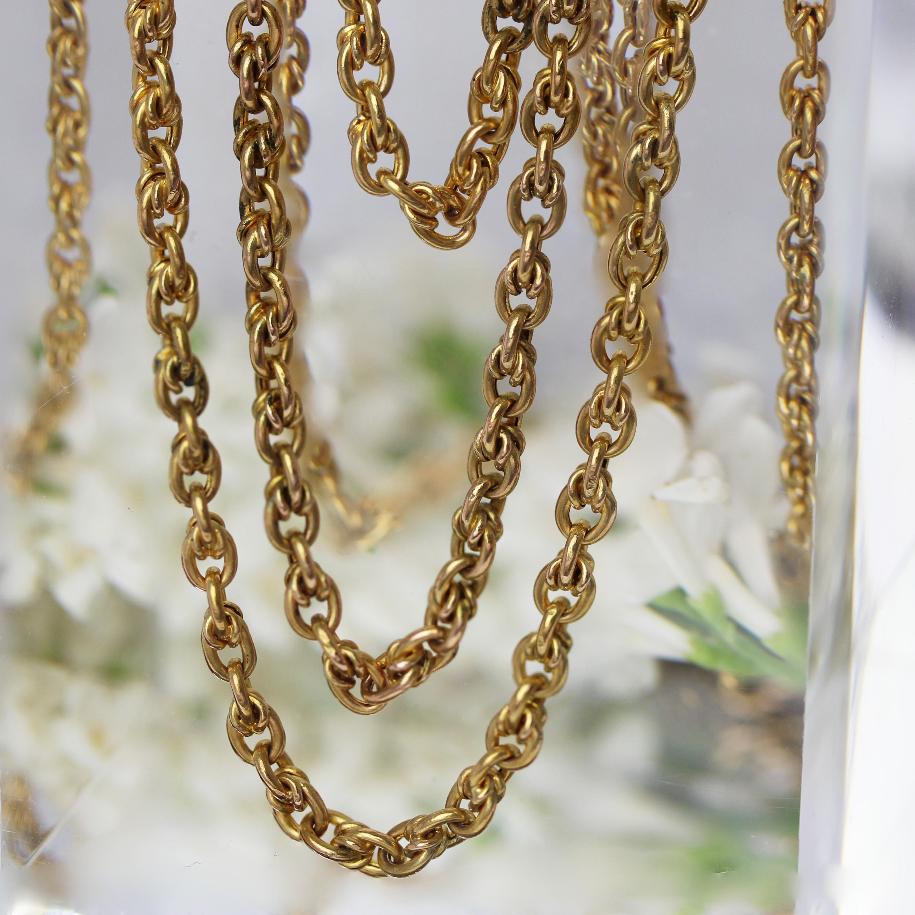 Französisch 20. Jahrhundert Oval Mesh 18 Karat Gelbgold lange Halskette (Belle Époque) im Angebot