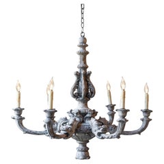 Lampadario in legno dipinto e intagliato francese del XX secolo