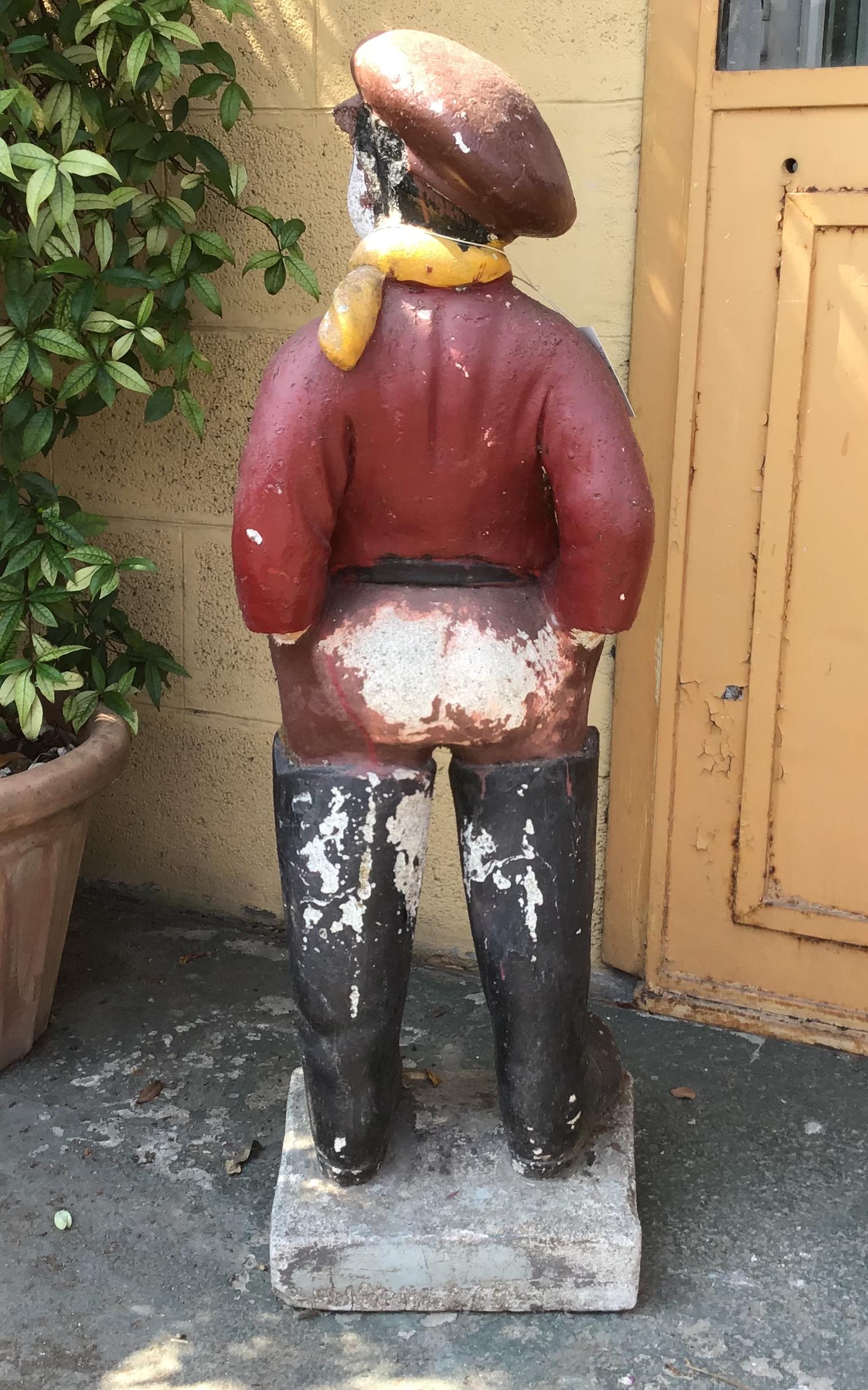 French 20th Century Painted Folk Art Sculpture Boy in Heavy Cement In Good Condition For Sale In Florence, IT