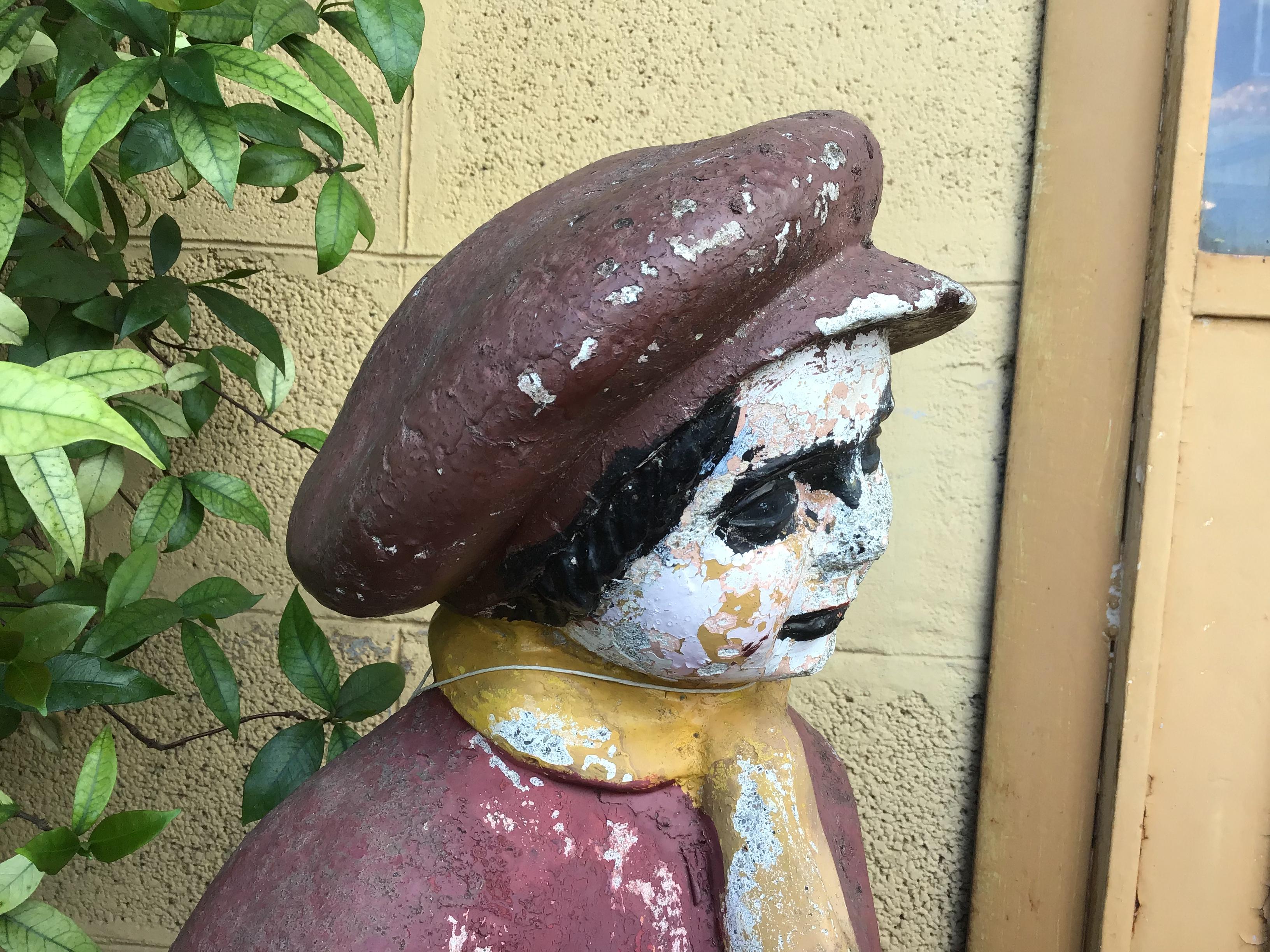 French 20th Century Painted Folk Art Sculpture Boy in Heavy Cement For Sale 3