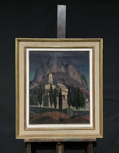 Saint-Agnes Provence Hill Top Perched Village Signed French Modernist Oil