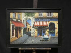 The Old French Cafe in Village Huge French Oil Painting on Canvas, framed