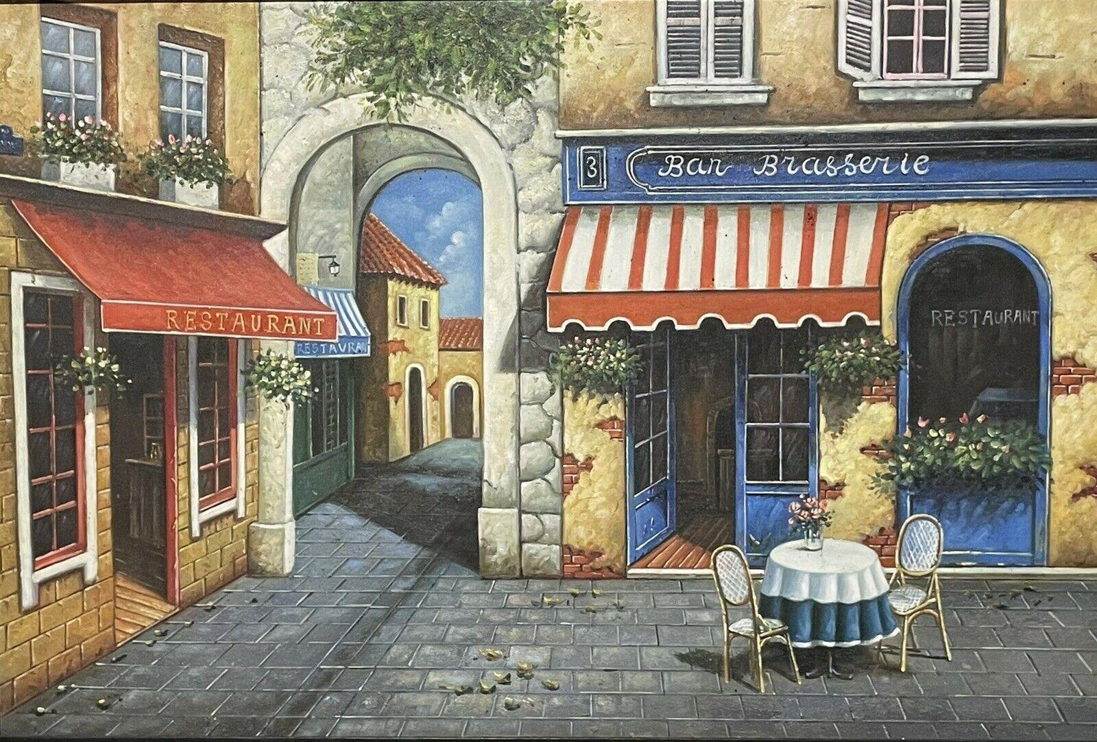 The Old French Cafe in Village Huge French Oil Painting on Canvas, framed