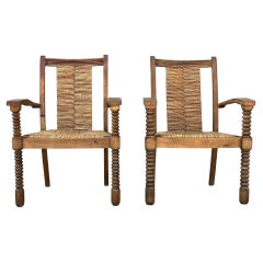 French 20th Century, Pair of Neo Basque Armchairs, 1950