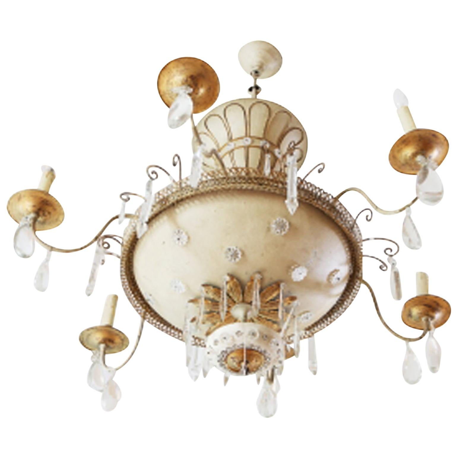 French 20th Century Parcel-Gilt and Painted Maison Baguès Chandelier For Sale