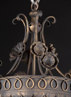 French 20th Century Patinated Iron Lantern with Floral Motif