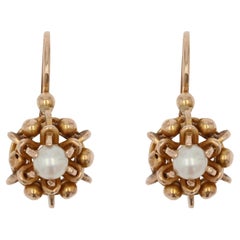French 20th Century Pearl 18 Karat Rose Gold Lever Back Earrings