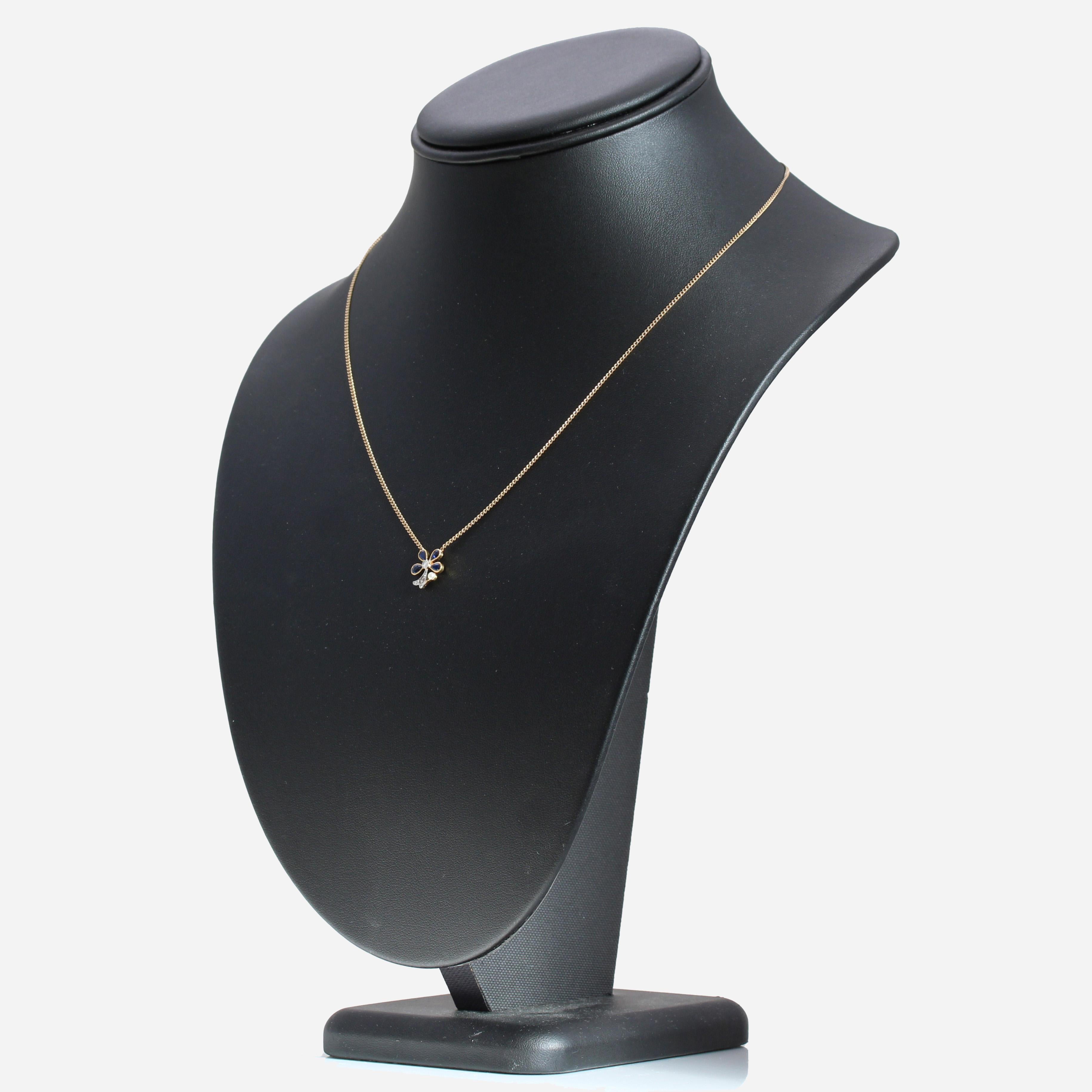 Collier trèfle français du 20ème siècle en or jaune 18 carats, perles, saphirs et diamants en vente 2