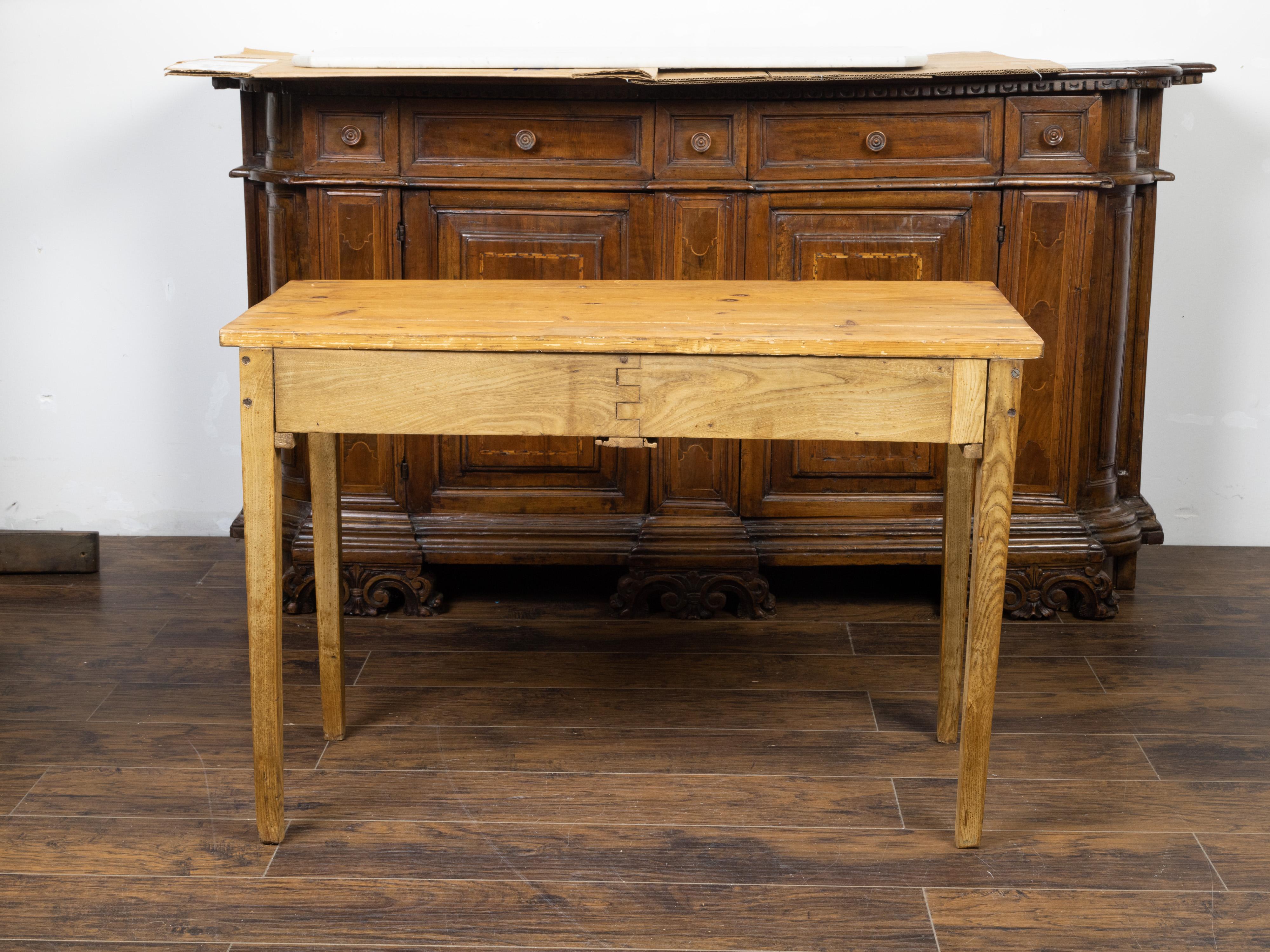 Brass French 20th Century Pine Desk with Two Drawers and Raised Diamond Motifs