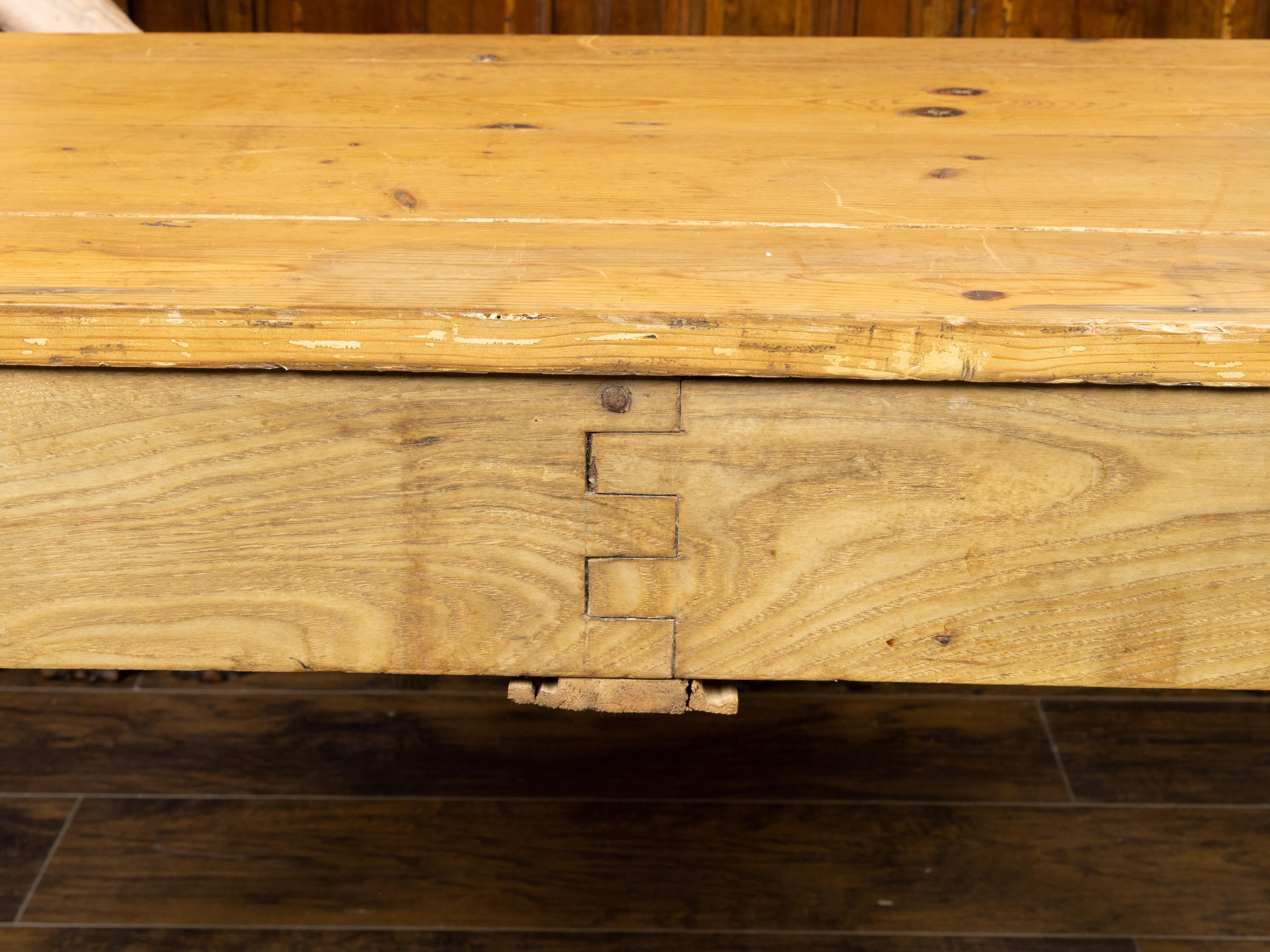 French 20th Century Pine Desk with Two Drawers and Raised Diamond Motifs 5