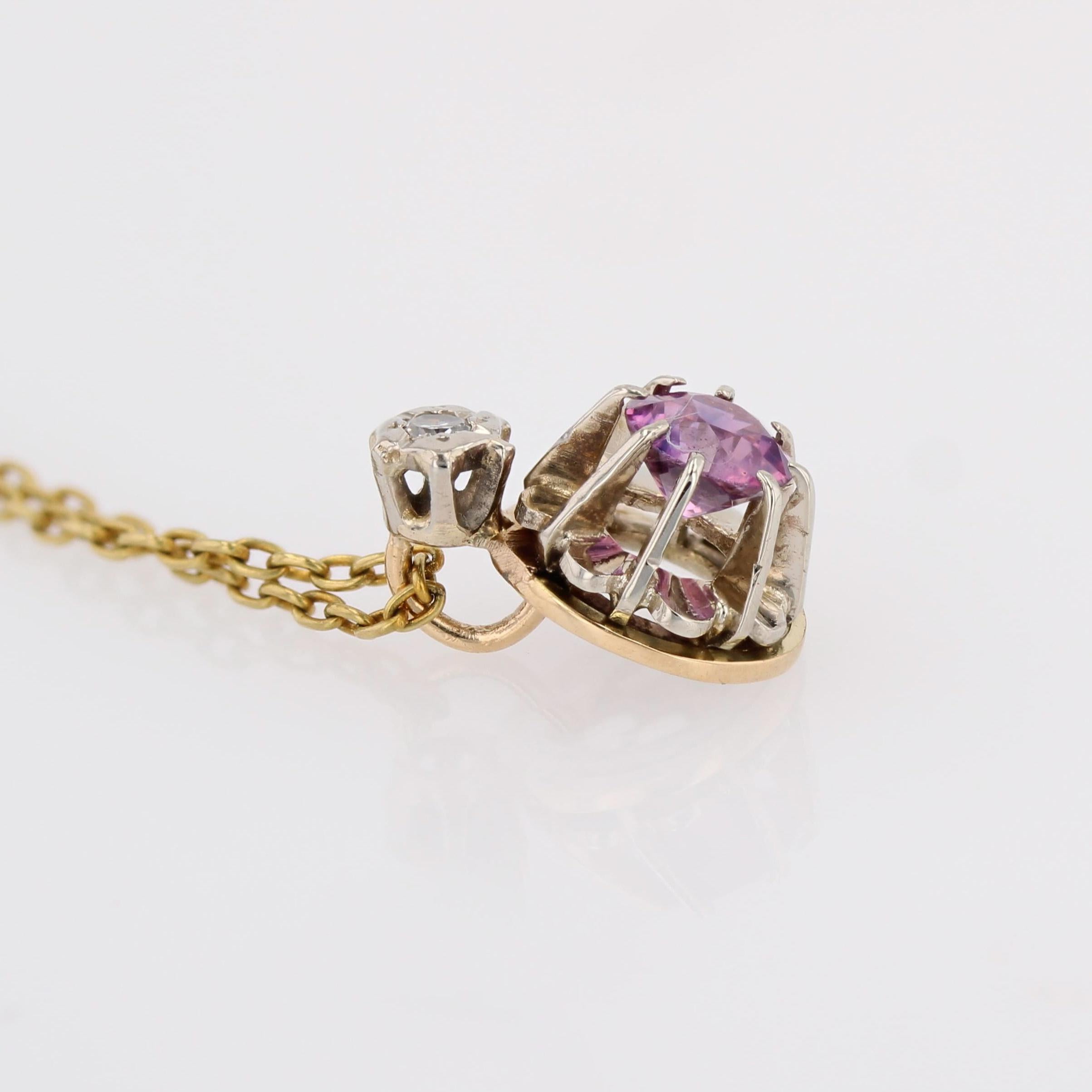 Collier pendentif en or jaune 18 carats, saphir rose et diamant du 20e siècle. en vente 5