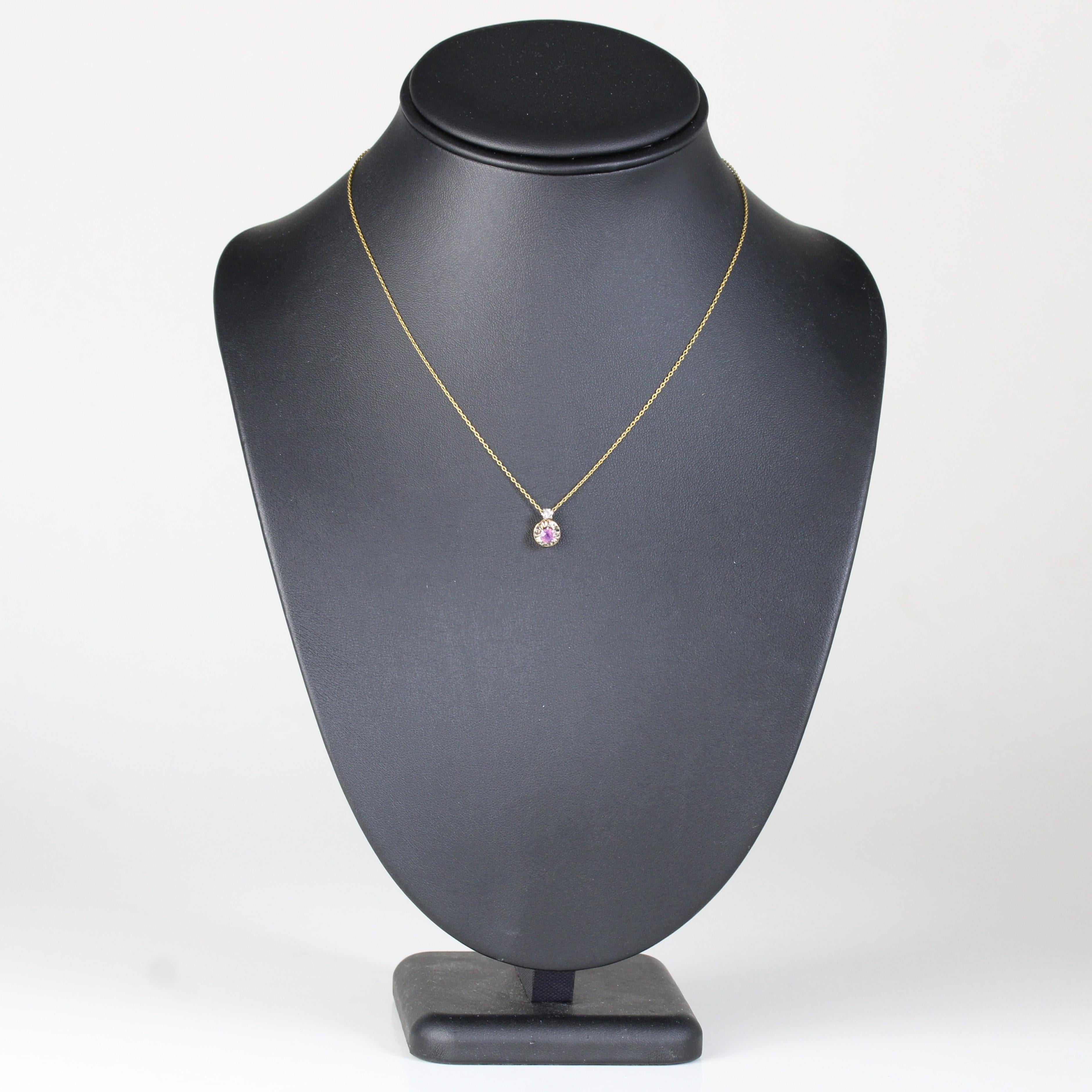 Collier pendentif en or jaune 18 carats, saphir rose et diamant du 20e siècle. en vente 1