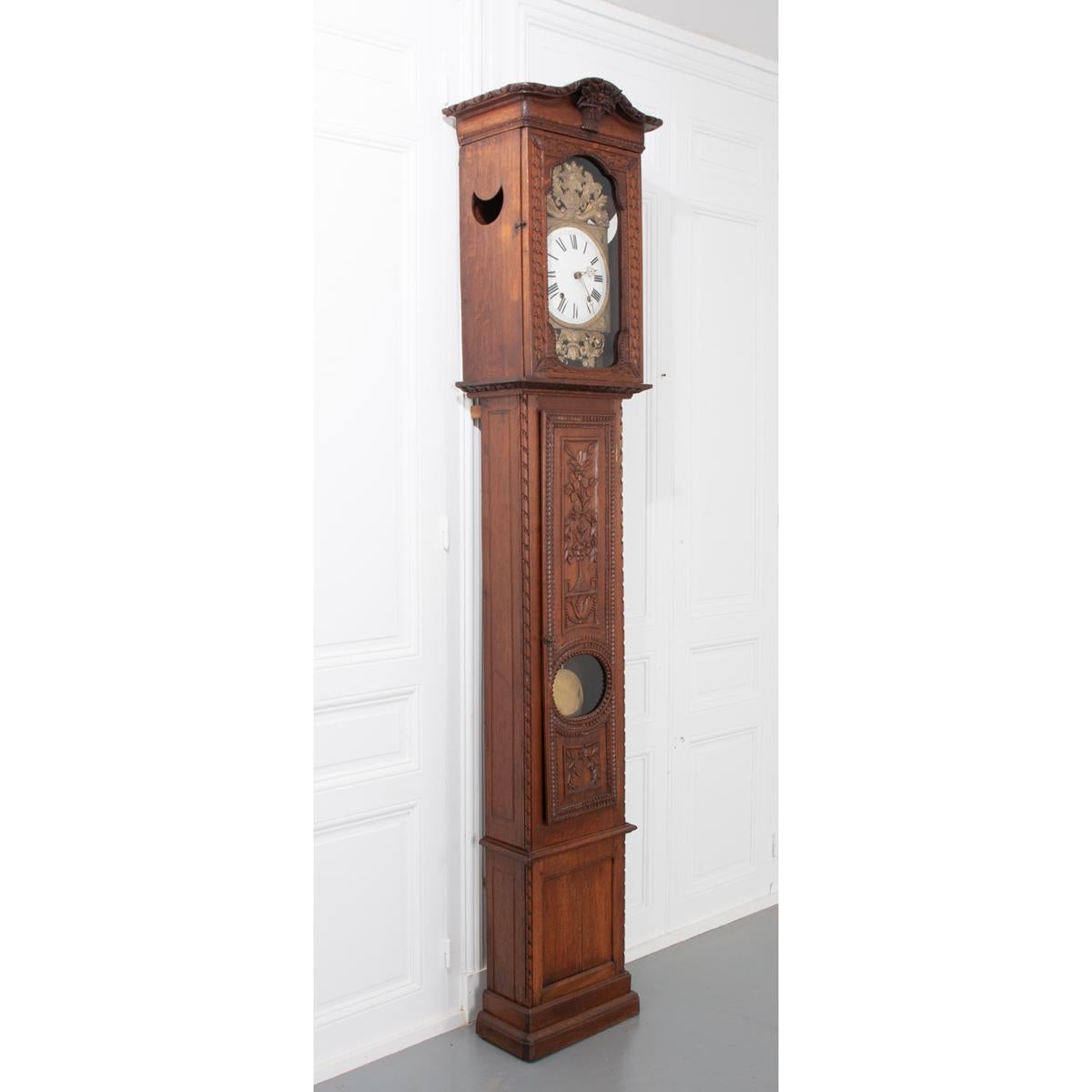 Wood French 19th Century Provincial Horloge Case Clock For Sale