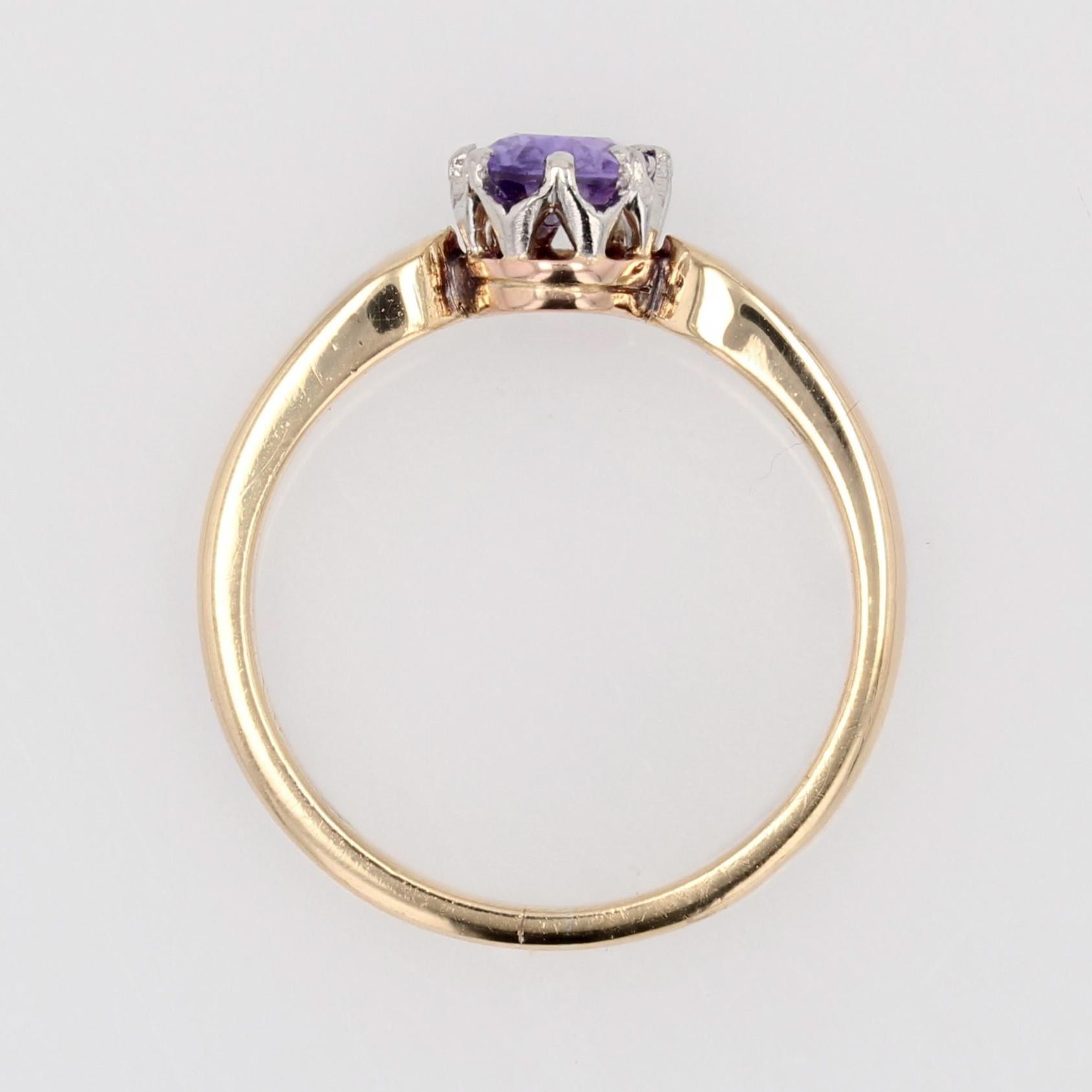 French 20th Century Purple Sapphire 18 Karat Yellow White Gold Solitaire Ring For Sale 12