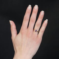 French 20th Century Purple Sapphire 18 Karat Yellow White Gold Solitaire Ring