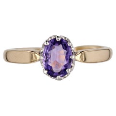 French 20th Century Purple Sapphire 18 Karat Yellow White Gold Solitaire Ring
